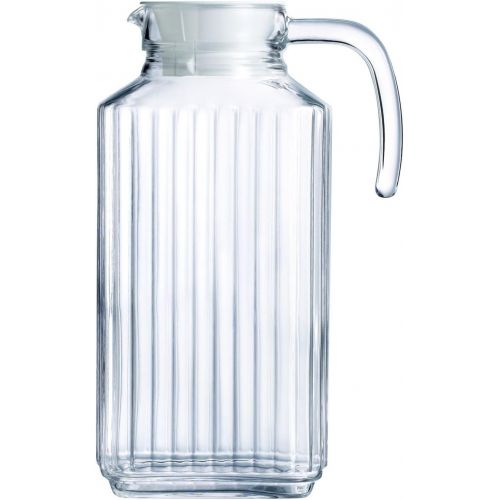  Circleware Frigo Ribbed Glass Beverage Drink Pitcher with Lid and Handle, 63.4 ounce, Limited Edition Glassware Drinkware Water Juice Dispenser, 63.4 oz