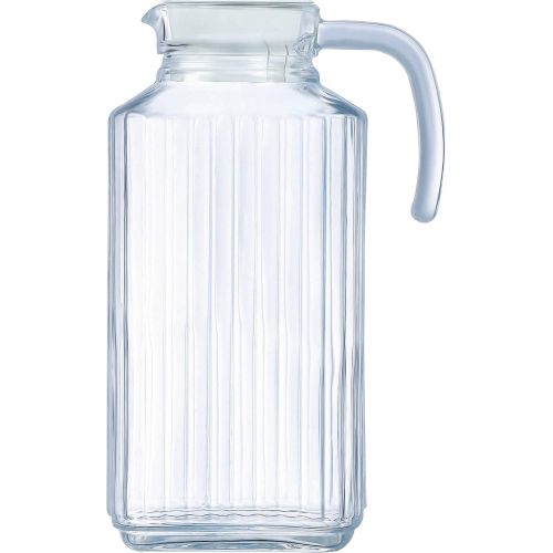  Circleware Frigo Ribbed Glass Beverage Drink Pitcher with Lid and Handle, 63.4 ounce, Limited Edition Glassware Drinkware Water Juice Dispenser, 63.4 oz