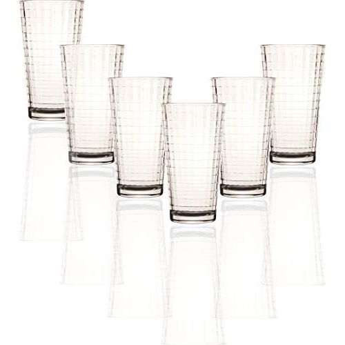  Circleware Matrix Set of 6 Heavy Base Tumbler Cooler Beverage Glasses 15.75 oz, Drinking Highball, Cups for Water, Juice, Milk, Beer, Ice Tea, Farmhouse Decor, Selling Gifts, 6pc