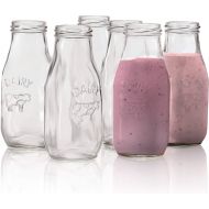 Circleware Country Milk Bottles Set of 6 Drinking Glasses Home and Kitchen Dairy Cow Glassware for Water, Juice, Beer, Bar Liquor Dining Beverage Gifts, Farmhouse Decor, 10.5 oz, C