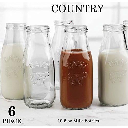  Circleware Country Milk Bottles Set of 6 Drinking Glasses Home and Kitchen Dairy Cow Glassware for Water, Juice, Beer, Bar Liquor Dining Beverage Gifts, Farmhouse Decor, 10.5 oz, C