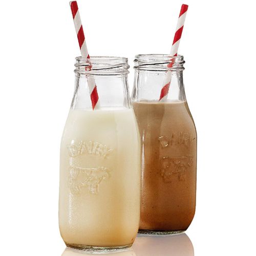  Circleware Country Milk Bottles Set of 6 Drinking Glasses Home and Kitchen Dairy Cow Glassware for Water, Juice, Beer, Bar Liquor Dining Beverage Gifts, Farmhouse Decor, 10.5 oz, C