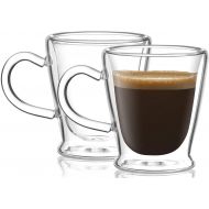 [아마존베스트]Circleware Insulated Heat Resistant Glass Coffee Mugs with Handle Set of 2, Beverage Drinking Home Kitchen Entertaining Tea Cappuccino Espresso Shots Glassware Cups, 2.6 oz, Clear