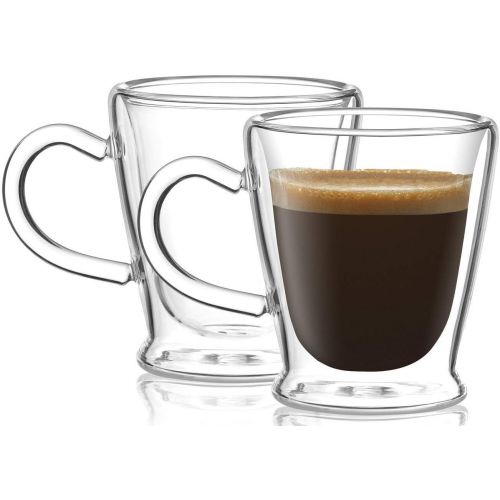  [아마존베스트]Circleware Insulated Heat Resistant Glass Coffee Mugs with Handle Set of 2, Beverage Drinking Home Kitchen Entertaining Tea Cappuccino Espresso Shots Glassware Cups, 2.6 oz, Clear