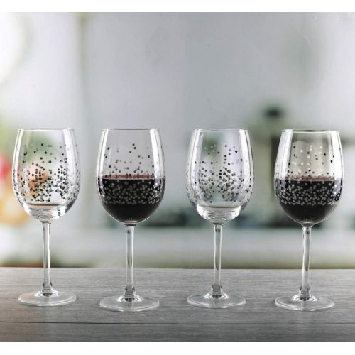  [아마존베스트]Circleware Silver Confetti Wine Glasses, 4-Piece Glassware Set, Home Entertainment Party Dining Beverage Drinking Cups for Water, Liquor, Whiskey, Beer, Juice and Decor Gifts, 15.7