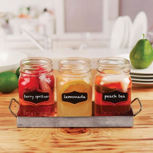  [아마존베스트]Circleware Yorkshire Chalkboard Mason Jar Glasses with Metal Holder Stand Set of 4, Home & Kitchen Farmhouse Decor Drink Tumblers for Water, Beer and Beverages, 17 oz, Galvanized