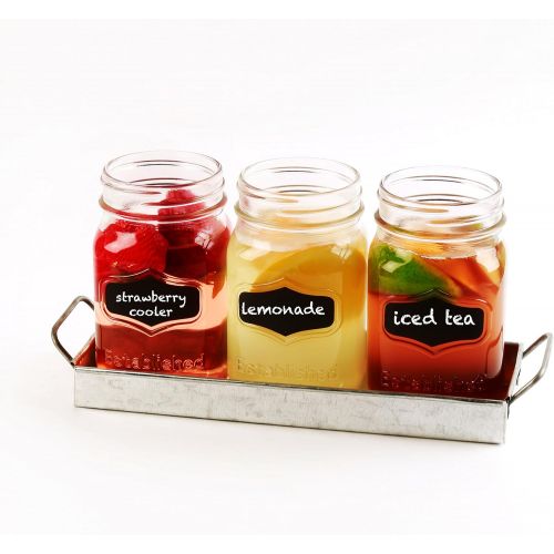  [아마존베스트]Circleware Yorkshire Chalkboard Mason Jar Glasses with Metal Holder Stand Set of 4, Home & Kitchen Farmhouse Decor Drink Tumblers for Water, Beer and Beverages, 17 oz, Galvanized