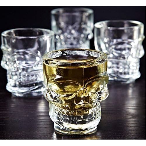  [아마존베스트]Circleware Skull Face Heavy Base Whiskey Shot Glasses, Set of 6, Party Home and Entertainment Dining Beverage Drinking Glassware for Brandy, Liquor, Bar Decor, Jello Cups, 1.75 oz,