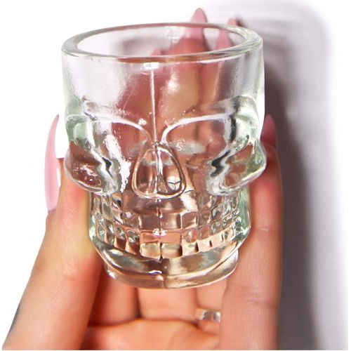  [아마존베스트]Circleware Skull Face Heavy Base Whiskey Shot Glasses, Set of 6, Party Home and Entertainment Dining Beverage Drinking Glassware for Brandy, Liquor, Bar Decor, Jello Cups, 1.75 oz,