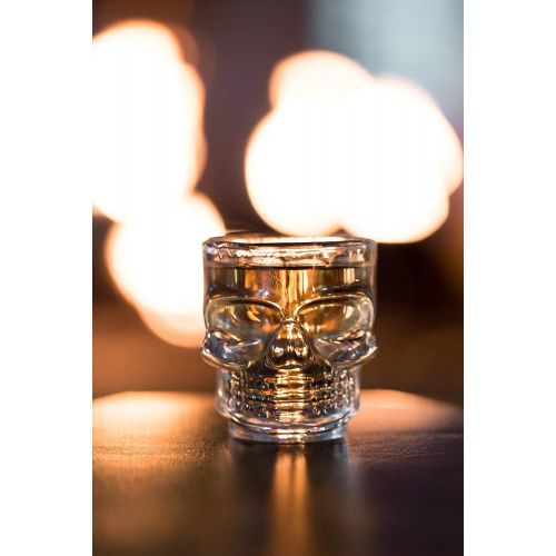  [아마존베스트]Circleware Skull Face Heavy Base Whiskey Shot Glasses, Set of 6, Party Home and Entertainment Dining Beverage Drinking Glassware for Brandy, Liquor, Bar Decor, Jello Cups, 1.75 oz,