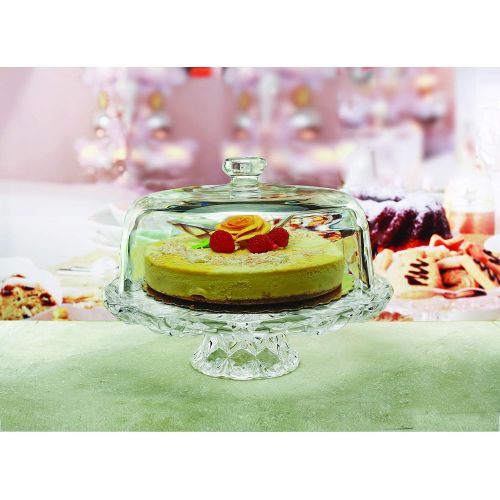  Circleware Nouveau Glass Cake Stand Plate with Dome, Home and Kitchen Entertainment Utensils Fruit, Ice Cream, Dessert, Salad, Cheese, Candy, Food Serving Platter Stand, 12 x 8.5,