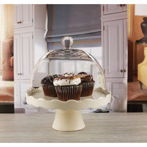  Circleware 55144 Dolche Torta Ceramic Multi-Functional Cake Stand Plate with Dome Home & Kitchen Entertainment Food Serving Platter for Fruit, Ice Cream, Dessert, Salad, Cheese, Ca