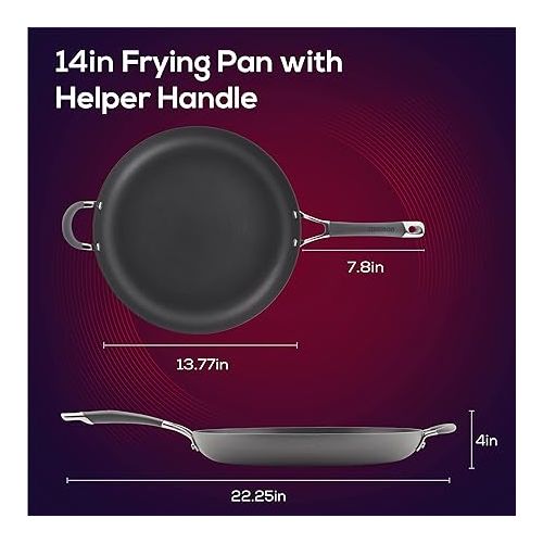  Circulon - 83906 Circulon Radiance Hard Anodized Nonstick Frying Pan / Fry Pan / Hard Anodized Skillet with Helper Handle - 14 Inch, Gray