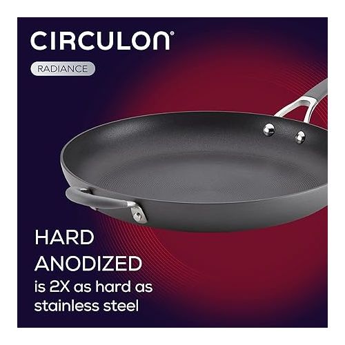  Circulon - 83906 Circulon Radiance Hard Anodized Nonstick Frying Pan / Fry Pan / Hard Anodized Skillet with Helper Handle - 14 Inch, Gray