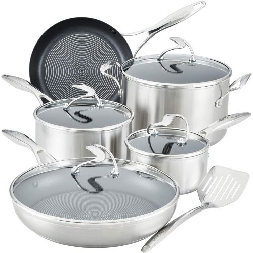  Circulon Stainless Steel Cookware Pots and Pans Set with SteelShield Hybrid Stainless and Nonstick Technology, 10 Piece, Silver