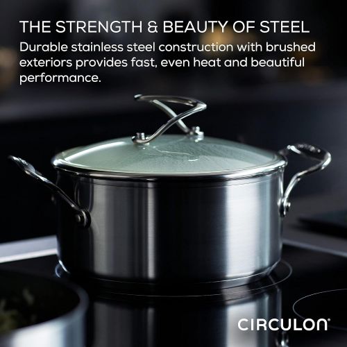 Circulon Stainless Steel Cookware Pots and Pans Set with SteelShield Hybrid Stainless and Nonstick Technology, 10 Piece, Silver