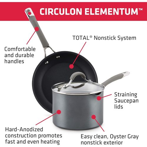  Circulon Elementum Hard Anodized Nonstick Cookware Pots and Pans Set, 10 Piece, Oyster Gray