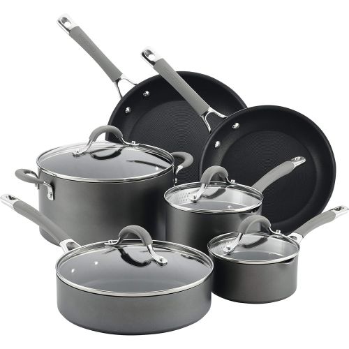  Circulon Elementum Hard Anodized Nonstick Cookware Pots and Pans Set, 10 Piece, Oyster Gray