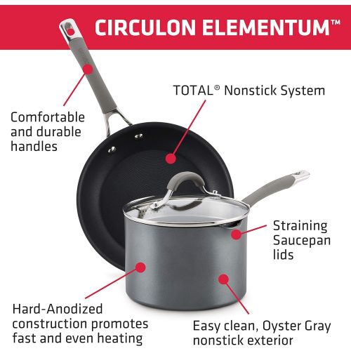 Circulon Elementum Hard Anodized Nonstick Stock Pot/Stockpot with Lid, 7.5 Quart, Oyster Gray