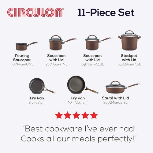 Circulon Symmetry Dishwasher Safe Hard Anodized Nonstick Cookware Pots and Pans Set, 11-Piece, Chocolate