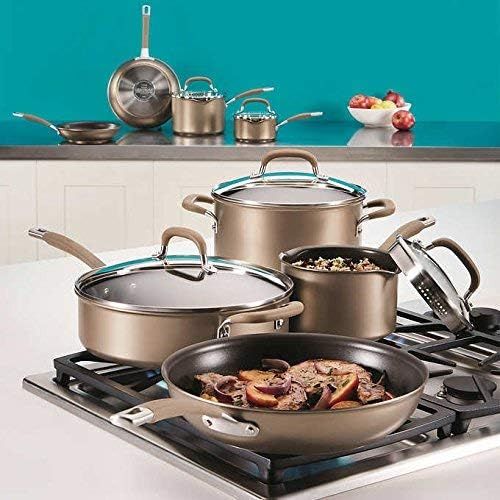  Circulon Premier Professional 13-Piece Hard-Anodized Cookware Set (8 Cooking Vessels and 5 Lids) Induction Base Suitable For All Cooktops, Bronze