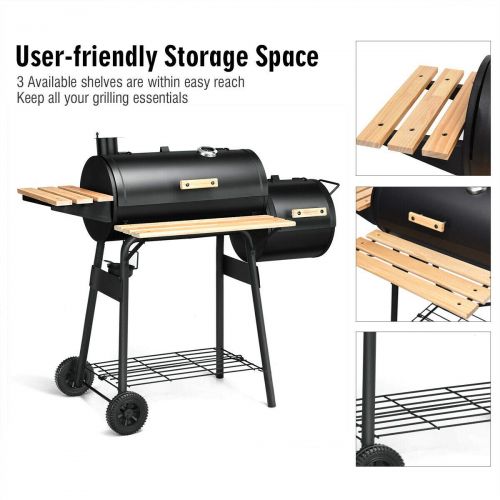  Cirocco BBQ Pit Charcoal Grill Meat Cooker with Offset Smoker & Bottom Shelves | Heavy Duty Support 55Lbs Non Toxic Food Grade Large Durable Ample Space | For Barbecues Camping Pic