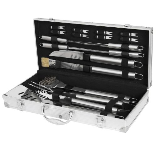  Cirocco 19 Pcs BBQ Barbecue Tool Set Box w/Case | Heavy Duty Professional Stainless Steel Durable Utensils Complete Accessories | For Men Outdoor Cooking Camping Picnic Family Part