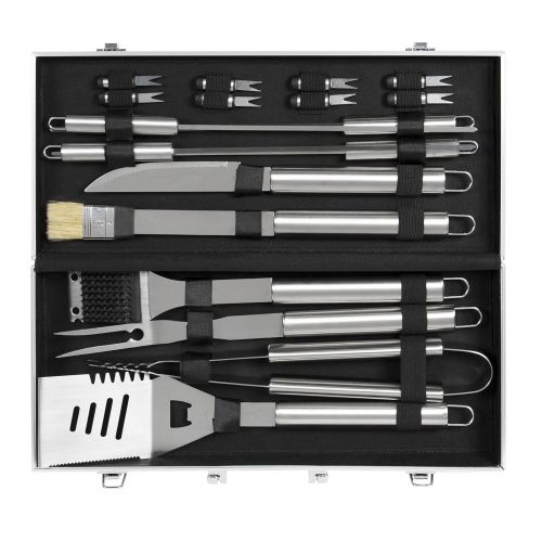  Cirocco 19 Pcs BBQ Barbecue Tool Set Box w/Case | Heavy Duty Professional Stainless Steel Durable Utensils Complete Accessories | For Men Outdoor Cooking Camping Picnic Family Part