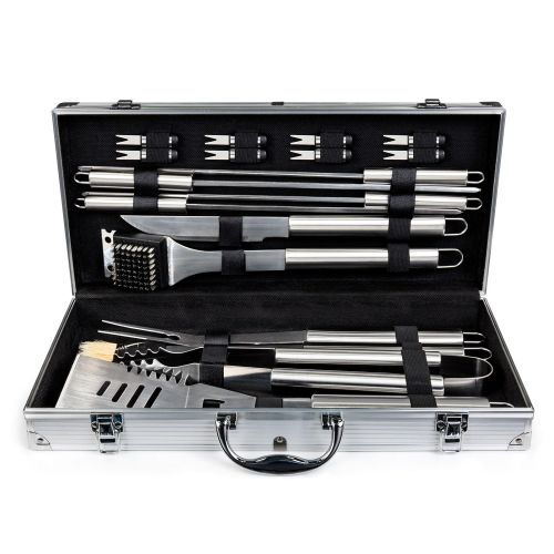  Cirocco 19 Pcs BBQ Barbecue Tool Set Box w/Case | Heavy Duty Professional Stainless Steel Durable Utensils Complete Accessories | For Men Outdoor Cooking Camping Picnic Family Part