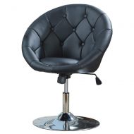 Cirocco Round Vanity Stool Seat Dressing Desk Chair Swivel Chrome Base Button Tufted Design | Modern Contemporary Heavy Duty Ergonomic Back Padded Comfortable | for Dining Bar Hote