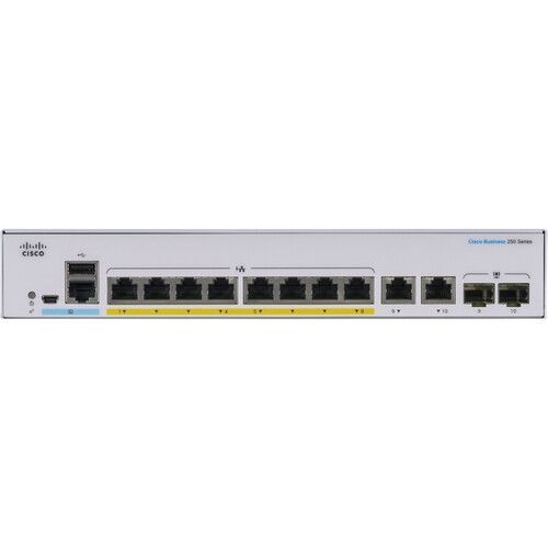  Cisco CBS250-8FP-E-2G 8-Port Gigabit PoE+ Compliant Managed Switch with SFP/RJ45 Combo (120W)