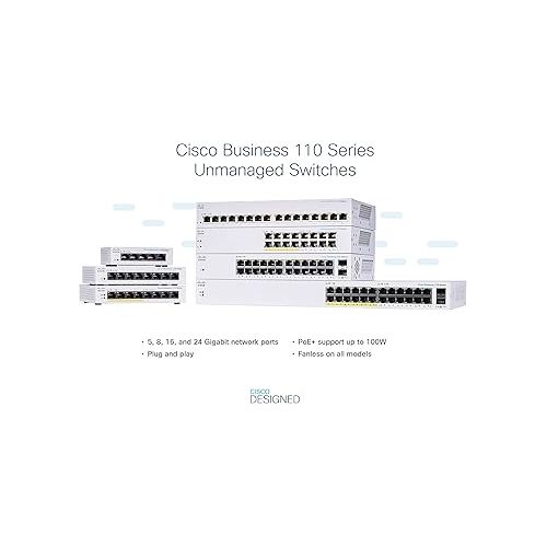 Cisco Business CBS110-8T-D Unmanaged Switch | 8 Port GE | Desktop | Ext PS | Limited Lifetime Protection (CBS110-8T-D-NA)