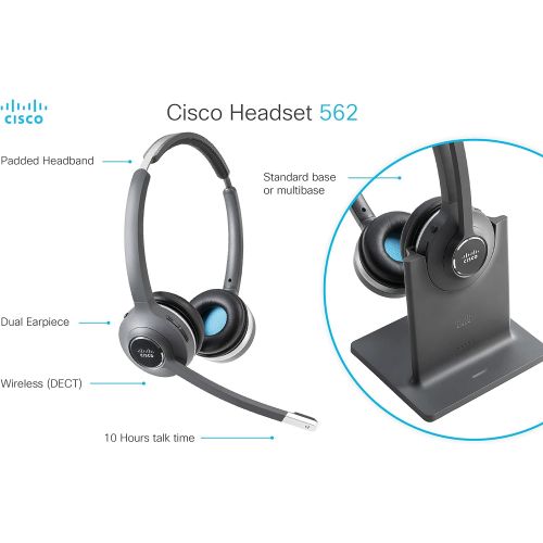  Cisco Headset 562, Wireless Dual On-Ear DECT Headset with Multi-Source Base for US & Canada, Charcoal, 1-Year Limited Liability Warranty (CP-HS-WL-562-M-US=)