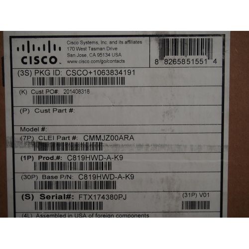  Cisco Systems Cisco 819 Secure Hardened Router and Dual WiFi Radio - Wireless router - 4-port switch