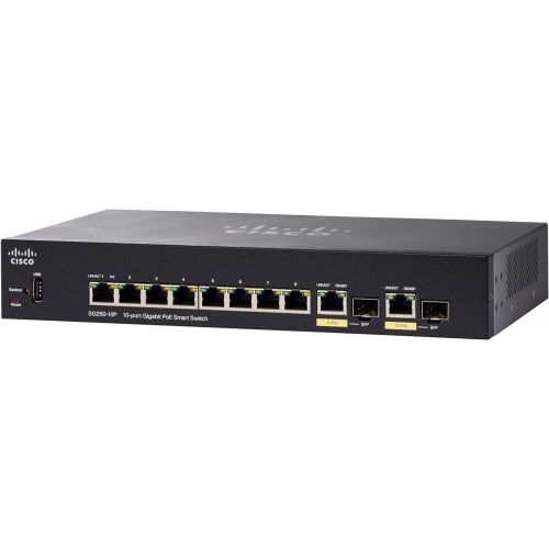  Cisco SG250-10P Smart Switch with 10 ports Gigabit Ethernet (GbE) Ports, 2 Gigabit Ethernet Combo SFP, 62W PoE, Limited Lifetime Protection (SG250-10P-K9-NA)