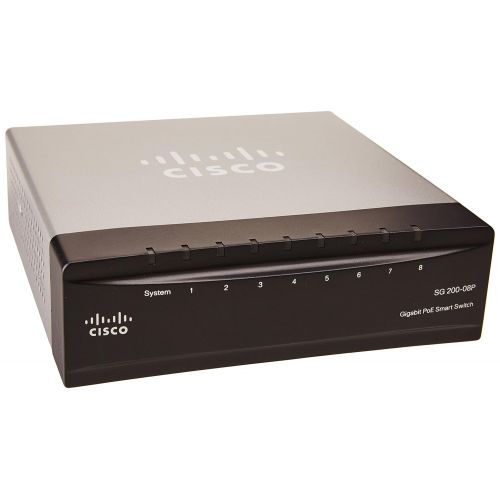  Cisco SG200-08P 8-port (4 Reg + 4 PoE) Gigabit PoE Smart Switch (SLM2008PT-NA)