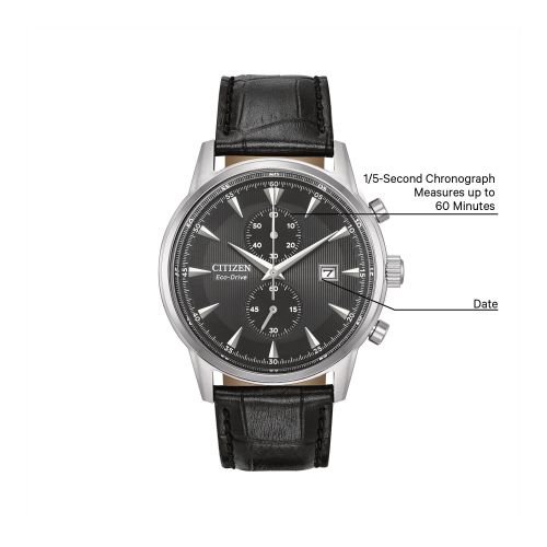  Citizen Mens Grey Leather Dial Eco-Drive Watch by Citizen