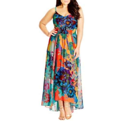  City Chic Hot Summer Days Print HighLow Maxi Dress