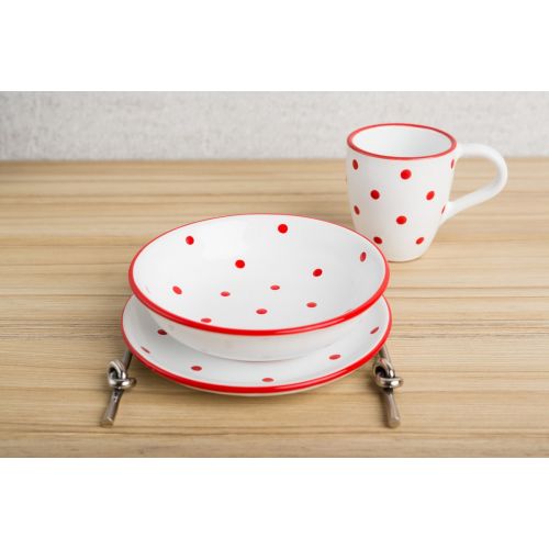  City to Cottage Handmade White and Red Pottery Polka Dot Glazed 7.3inch/18.5cm, 14oz/400ml Salad, Pasta, Fruit, Cereal, Soup Bowl | Unique Ceramic Dinnerware, Housewarming Gift