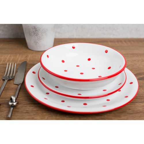 City to Cottage Handmade White and Red Pottery Polka Dot Glazed 7.3inch/18.5cm, 14oz/400ml Salad, Pasta, Fruit, Cereal, Soup Bowl | Unique Ceramic Dinnerware, Housewarming Gift