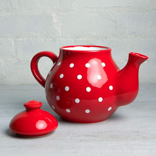  Handmade Red and White Polka Dot Large Ceramic 1,7l/60oz/4-6 Cup Teapot with Handle and Lid, Unique Pottery Housewarming Gift for Tea Lovers by City to Cottage