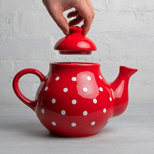  Handmade Red and White Polka Dot Large Ceramic 1,7l/60oz/4-6 Cup Teapot with Handle and Lid, Unique Pottery Housewarming Gift for Tea Lovers by City to Cottage