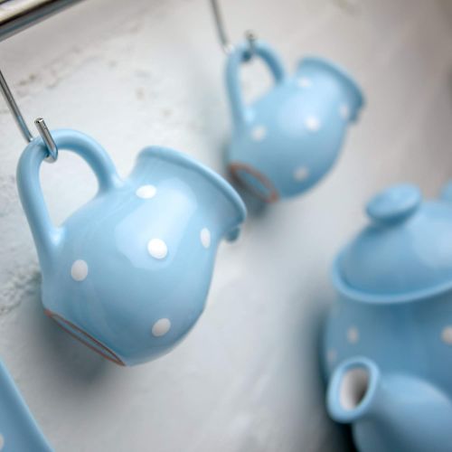  Handmade Light Sky Blue and White Polka Dot Small 150ml/5oz Ceramic Creamer, Milk Jug, Pourer, Pitcher Jug, Pottery Housewarming Gift for Tea Coffee Lovers by City to Cottage