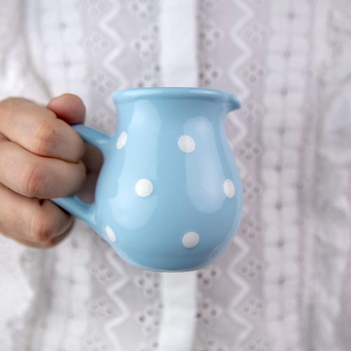  Handmade Light Sky Blue and White Polka Dot Small 150ml/5oz Ceramic Creamer, Milk Jug, Pourer, Pitcher Jug, Pottery Housewarming Gift for Tea Coffee Lovers by City to Cottage