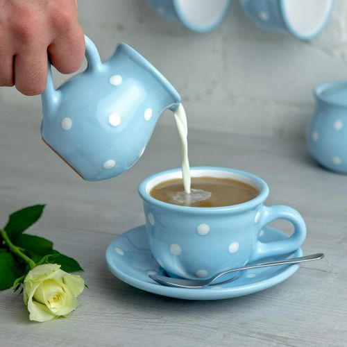  Handmade Light Sky Blue and White Polka Dot Small 150ml/5oz Ceramic Creamer, Milk Jug, Pourer, Pitcher Jug, Pottery Housewarming Gift for Tea Coffee Lovers by City to Cottage