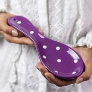 City to Cottage Handmade Purple and White Polka Dot Ceramic Kitchen Cooking Spoon Rest | Pottery Utensil Holder | Housewarming Gift