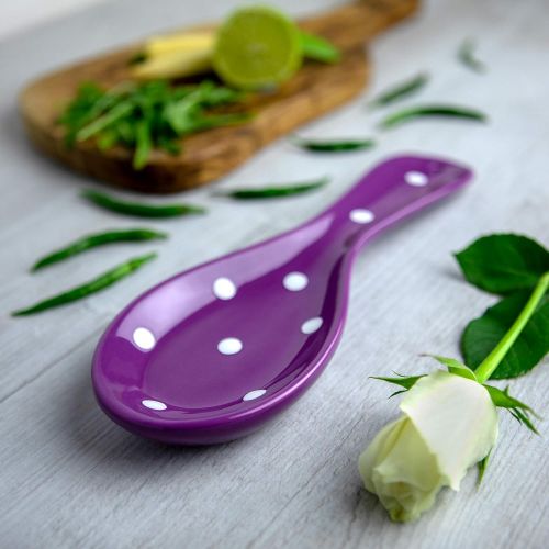  City to Cottage Handmade Purple and White Polka Dot Ceramic Kitchen Cooking Spoon Rest | Pottery Utensil Holder | Housewarming Gift