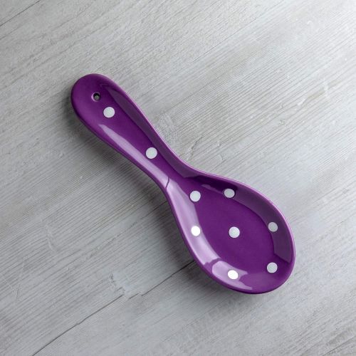  City to Cottage Handmade Purple and White Polka Dot Ceramic Kitchen Cooking Spoon Rest | Pottery Utensil Holder | Housewarming Gift