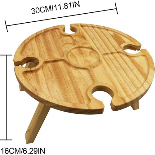 Civebum Wooden Outdoor Folding Camping Table, Picnic Table with Glass Holder, Outdoor Portable Wine Table, 2 in 1 Wine Glass Rack & Compartmental Dish for Cheese and Fruit,Snack, Collapsib