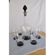 /Civico6 Service of glasses with bottle in glass transparent and black years 50